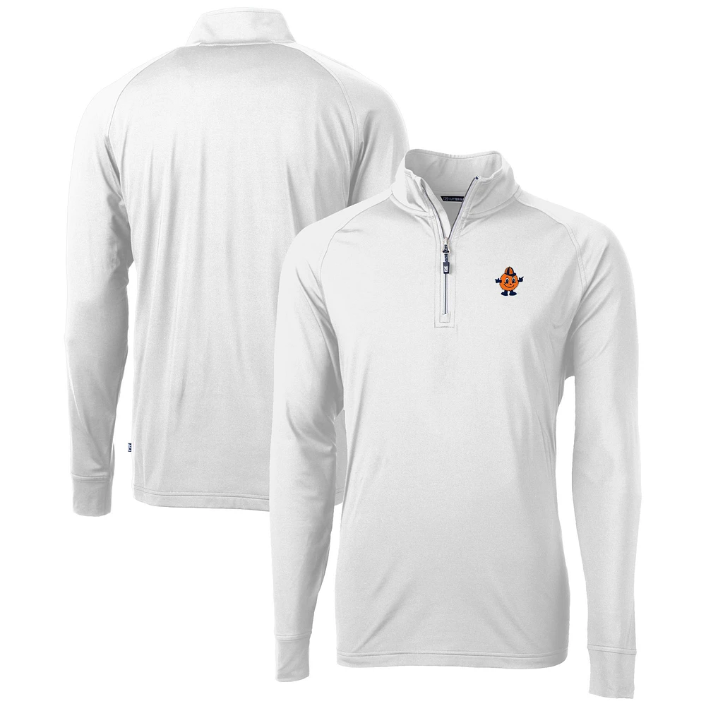 Men's Cutter & Buck White Syracuse Orange Vault Adapt Eco Knit Stretch Recycled DryTec Quarter-Zip Top