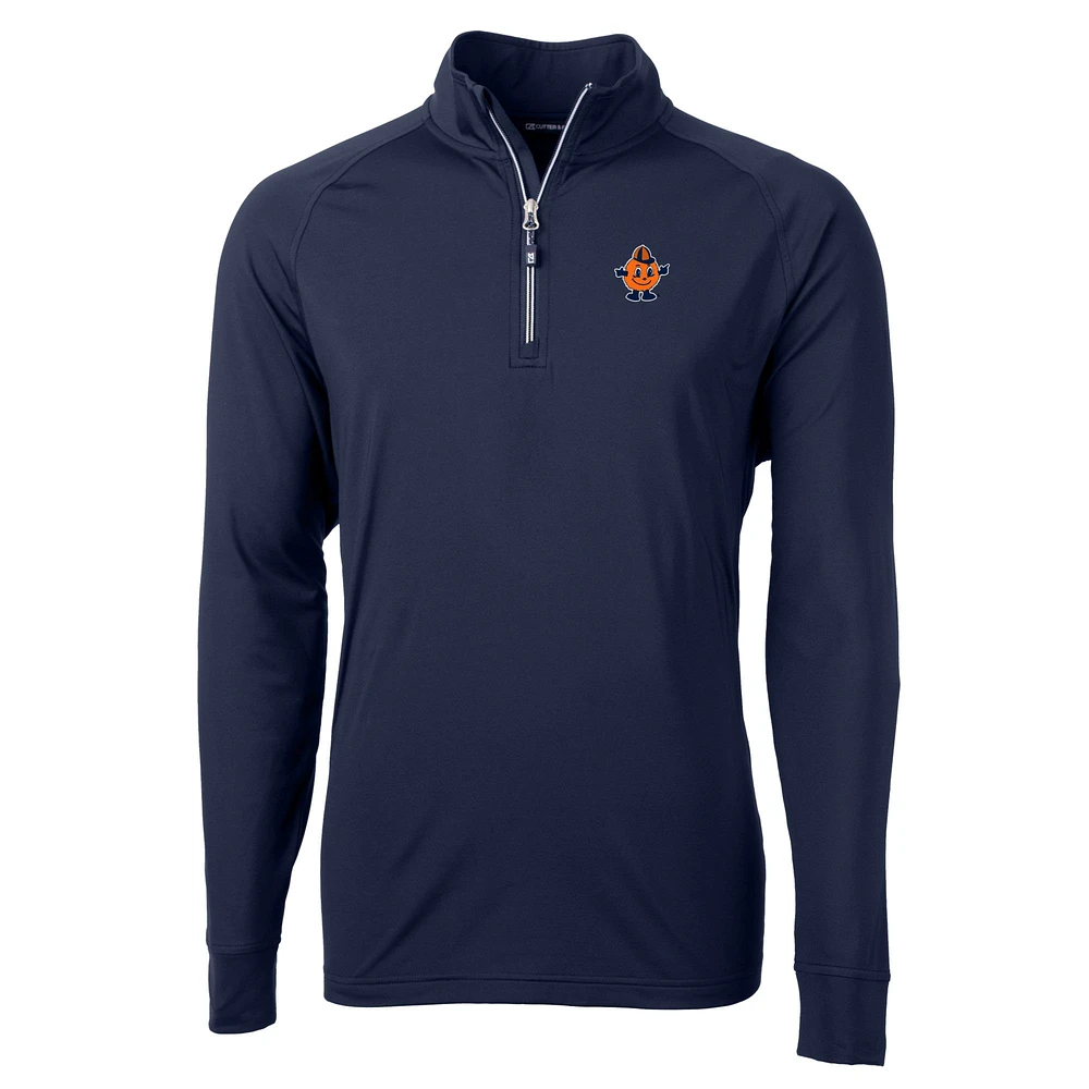 Men's Cutter & Buck Navy Syracuse Orange Vault Adapt Eco Knit Stretch Recycled DryTec Quarter-Zip Top