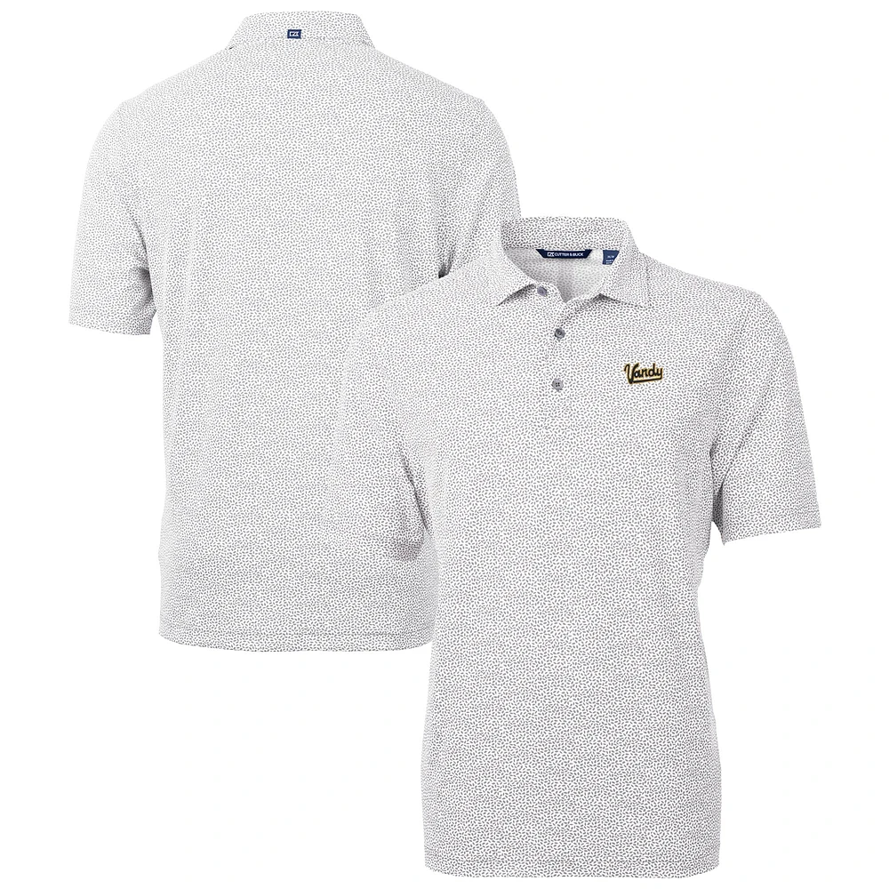 Men's Cutter & Buck Gray Vanderbilt Commodores Vault DryTec Virtue Eco Pique Botanical Print Recycled Polo