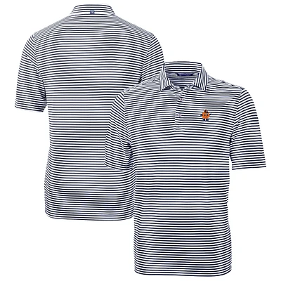 Men's Cutter & Buck Navy Syracuse Orange Vault DryTec Virtue Eco Pique Stripe Recycled Polo
