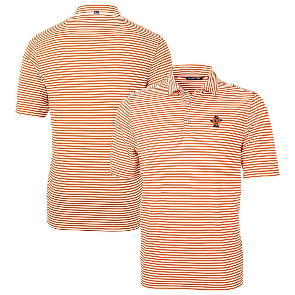 Men's Cutter & Buck Orange Syracuse Vault DryTec Virtue Eco Pique Stripe Recycled Polo