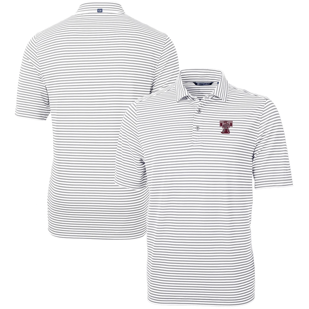 Men's Cutter & Buck Gray Texas A&M Aggies Vault DryTec Virtue Eco Pique Stripe Recycled Polo