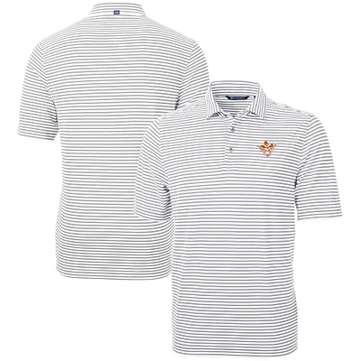 Men's Cutter & Buck Gray Texas Longhorns Vault DryTec Virtue Eco Pique Stripe Recycled Polo