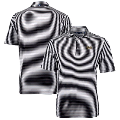 Men's Cutter & Buck Black Vanderbilt Commodores Vault DryTec Virtue Eco Pique Stripe Recycled Polo
