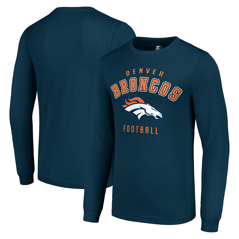 Men's Starter Navy Denver Broncos Long Sleeve T-Shirt
