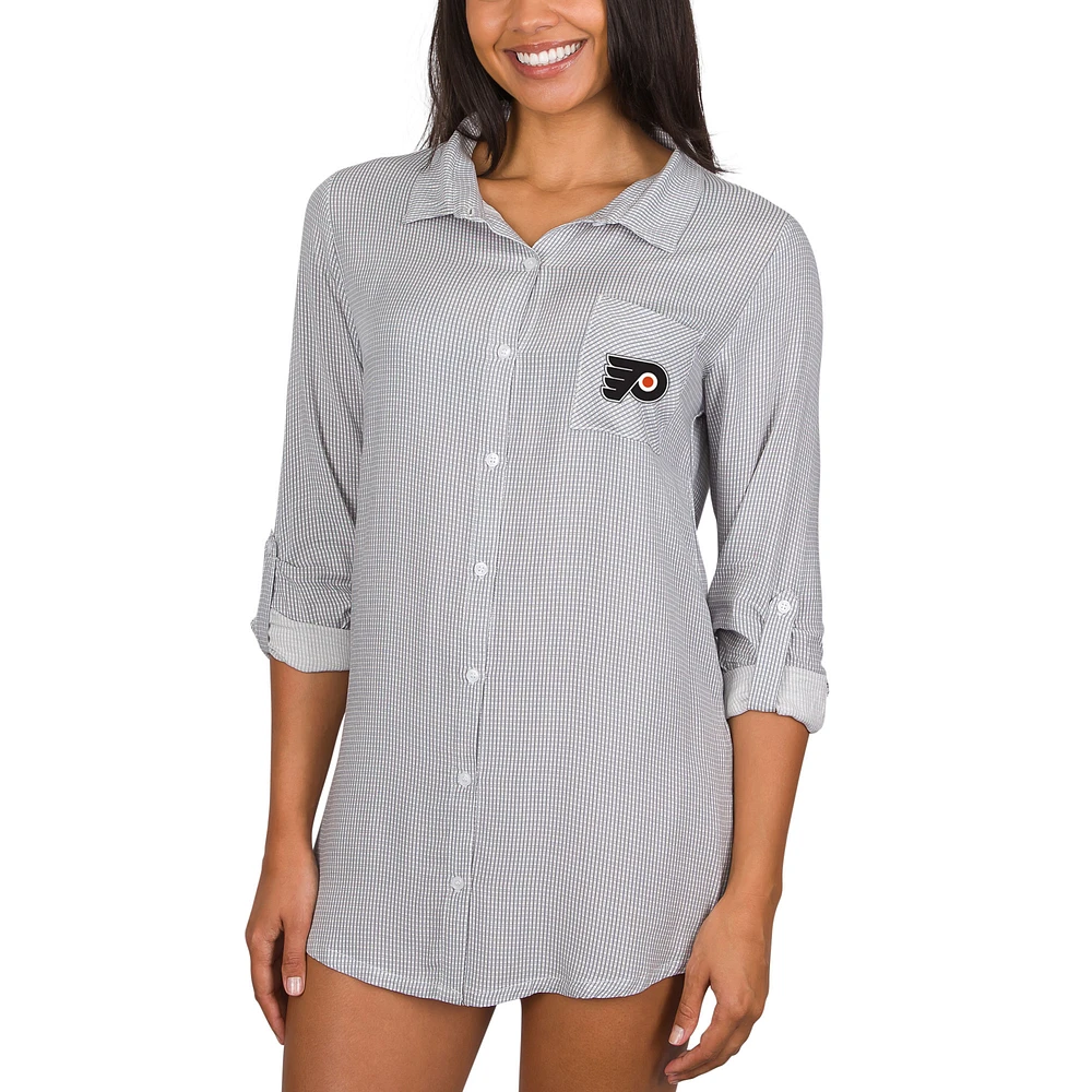 Women's Concepts Sport Gray/White Philadelphia Flyers Melody Woven Button-Up Long Sleeve Nightshirt