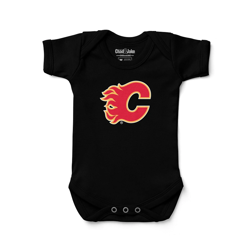Newborn & Infant Chad Jake Black Calgary Flames Primary Logo Bodysuit