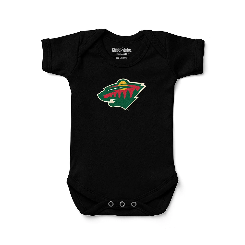 Newborn & Infant Chad Jake Black Minnesota Wild Primary Logo Bodysuit
