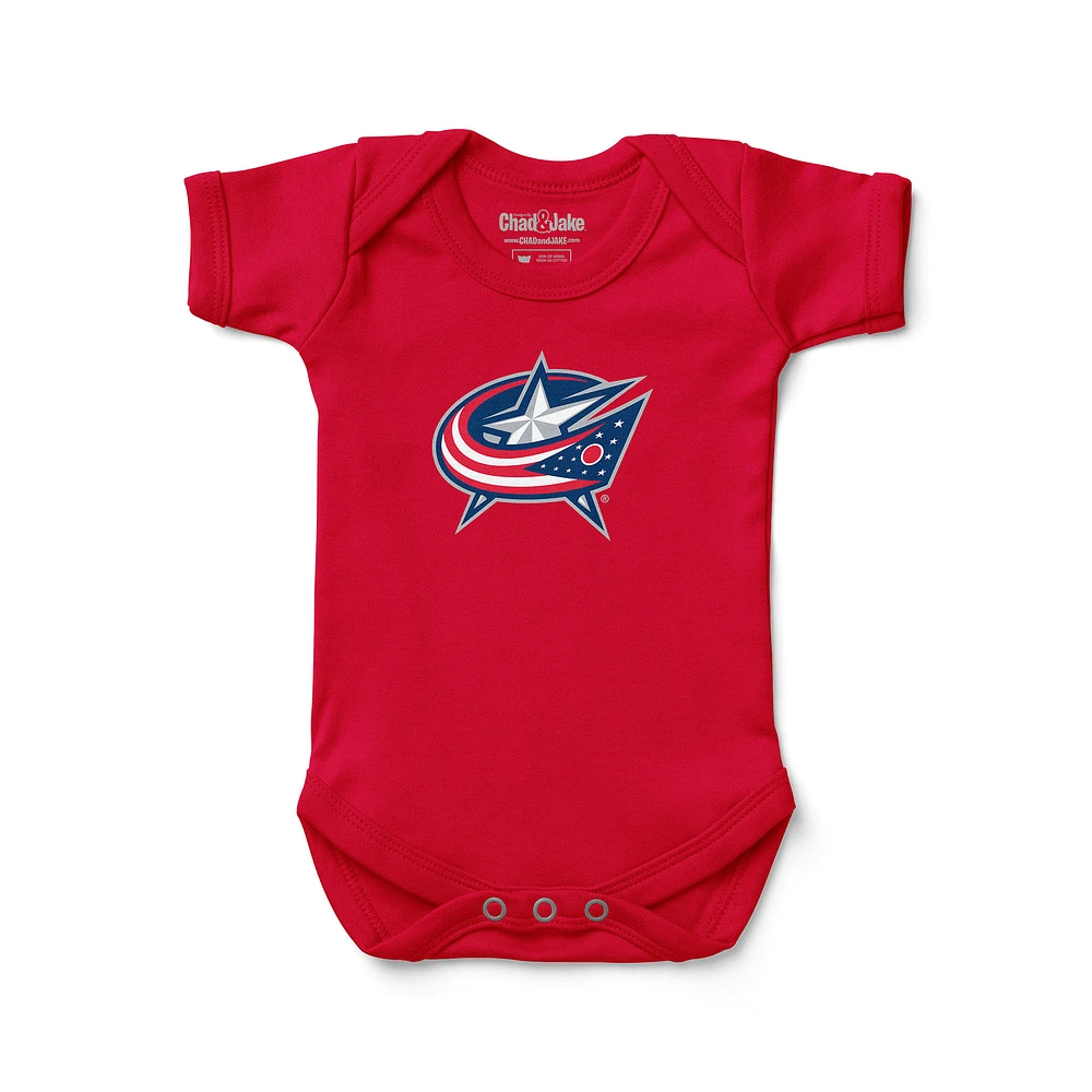 Newborn & Infant Chad Jake Red Columbus Blue Jackets Primary Logo Bodysuit