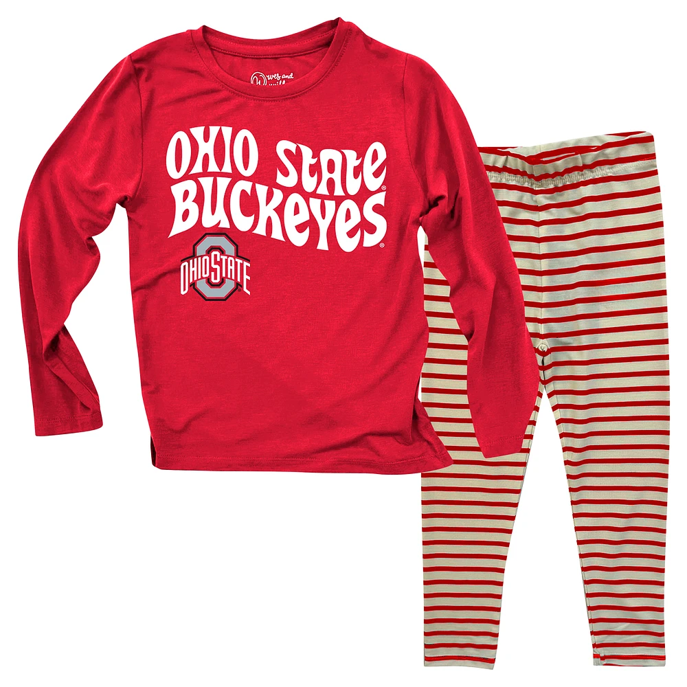 Infant Wes & Willy Ohio State Buckeyes Long Sleeve Top and Striped Tri-Blend Leggings Set