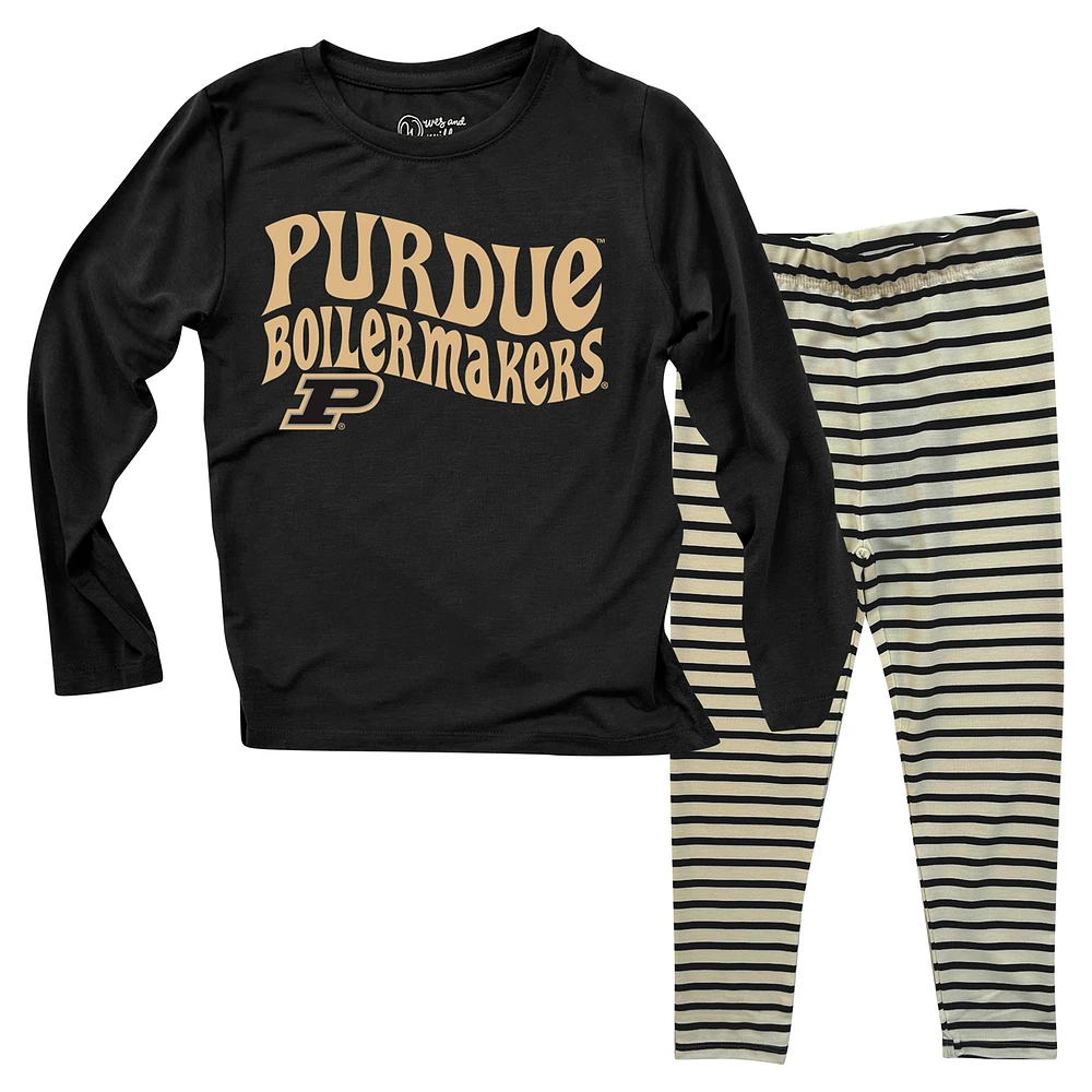 Infant Wes & Willy Purdue Boilermakers Long Sleeve Top and Striped Tri-Blend Leggings Set