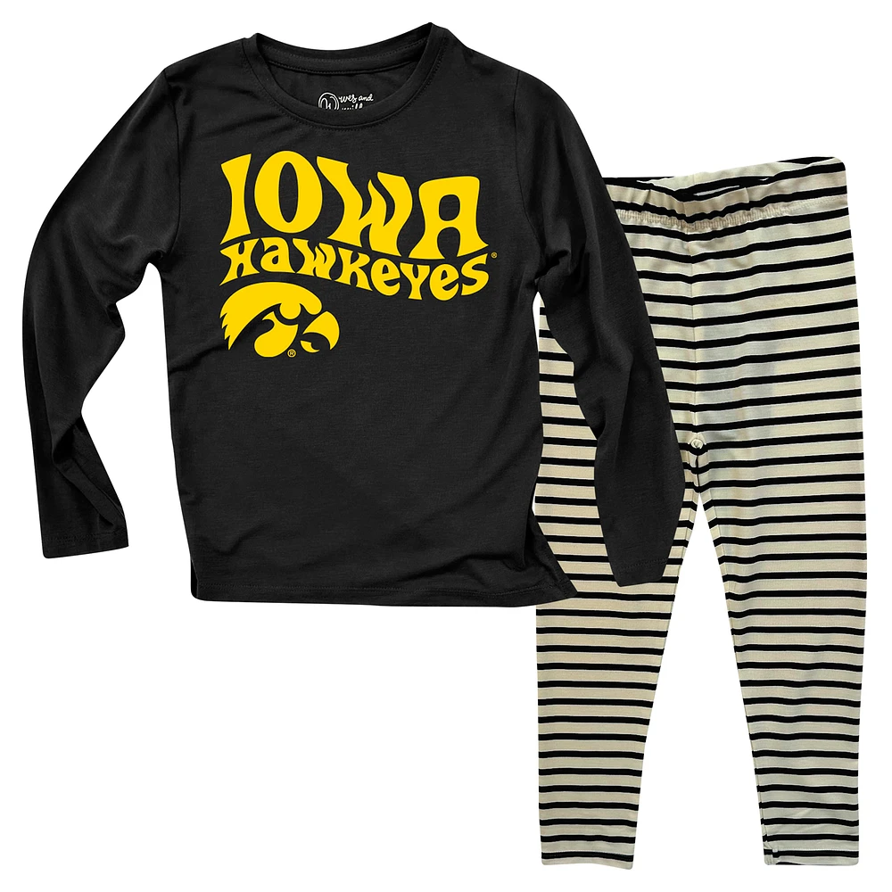 Infant Wes & Willy Iowa Hawkeyes Long Sleeve Top and Striped Tri-Blend Leggings Set