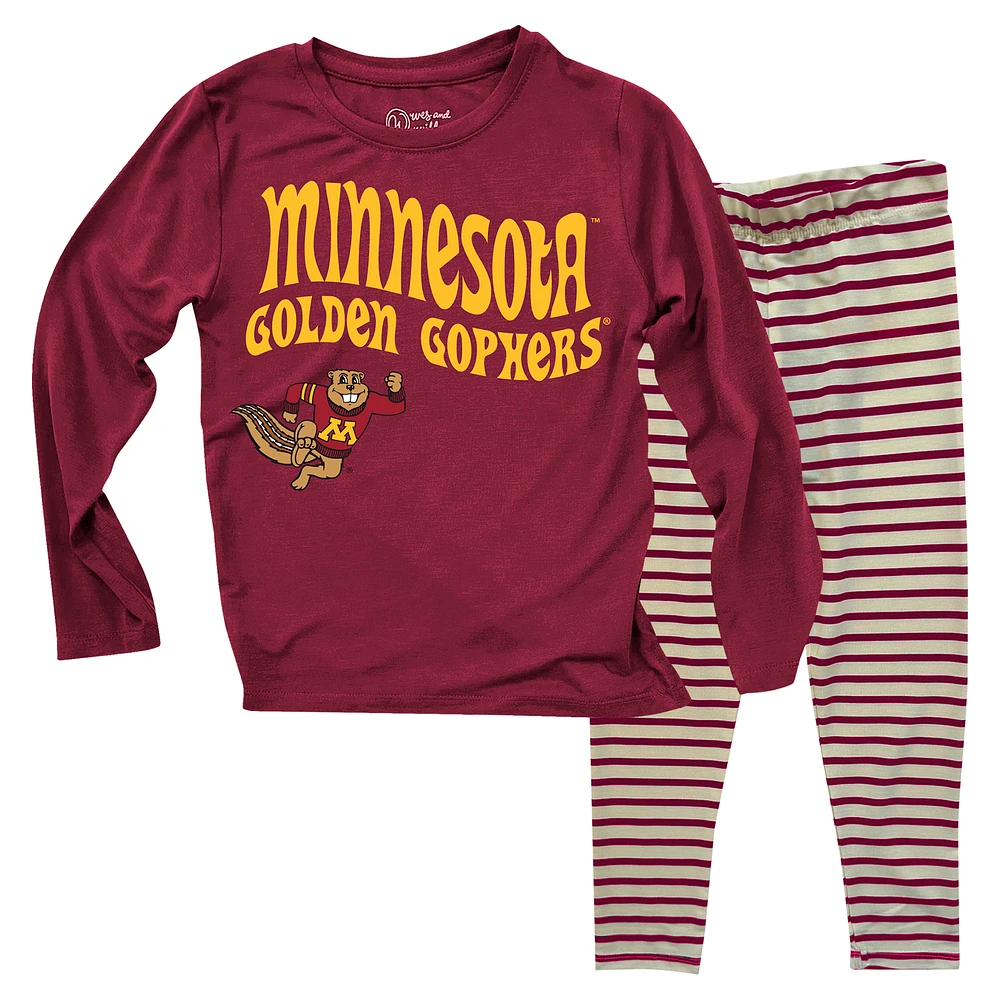 Toddler Wes & Willy Minnesota Golden Gophers Long Sleeve Top and Striped Tri-Blend Leggings Set