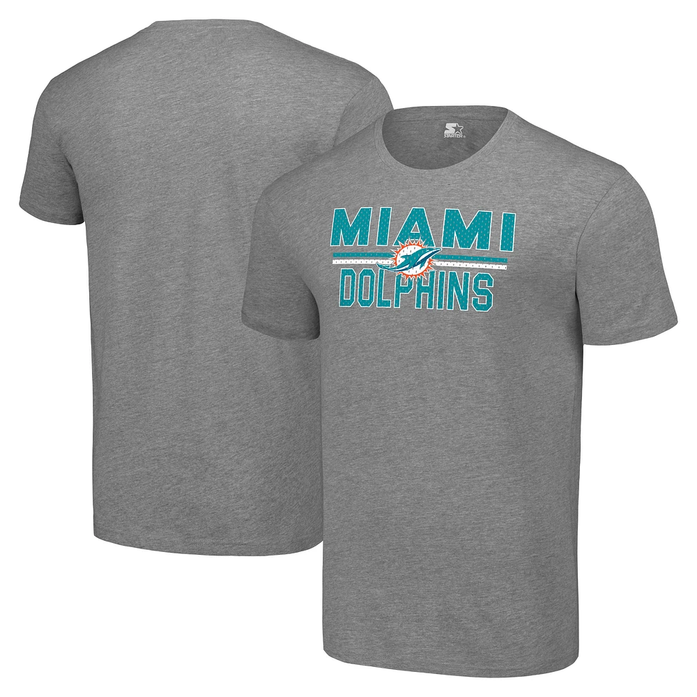 Men's Starter Heather Gray Miami Dolphins Team Mesh Print Graphic T-Shirt