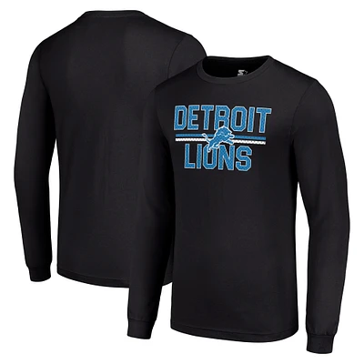 Men's Starter Black Detroit Lions Team Mesh Print Graphic Long Sleeve T-Shirt