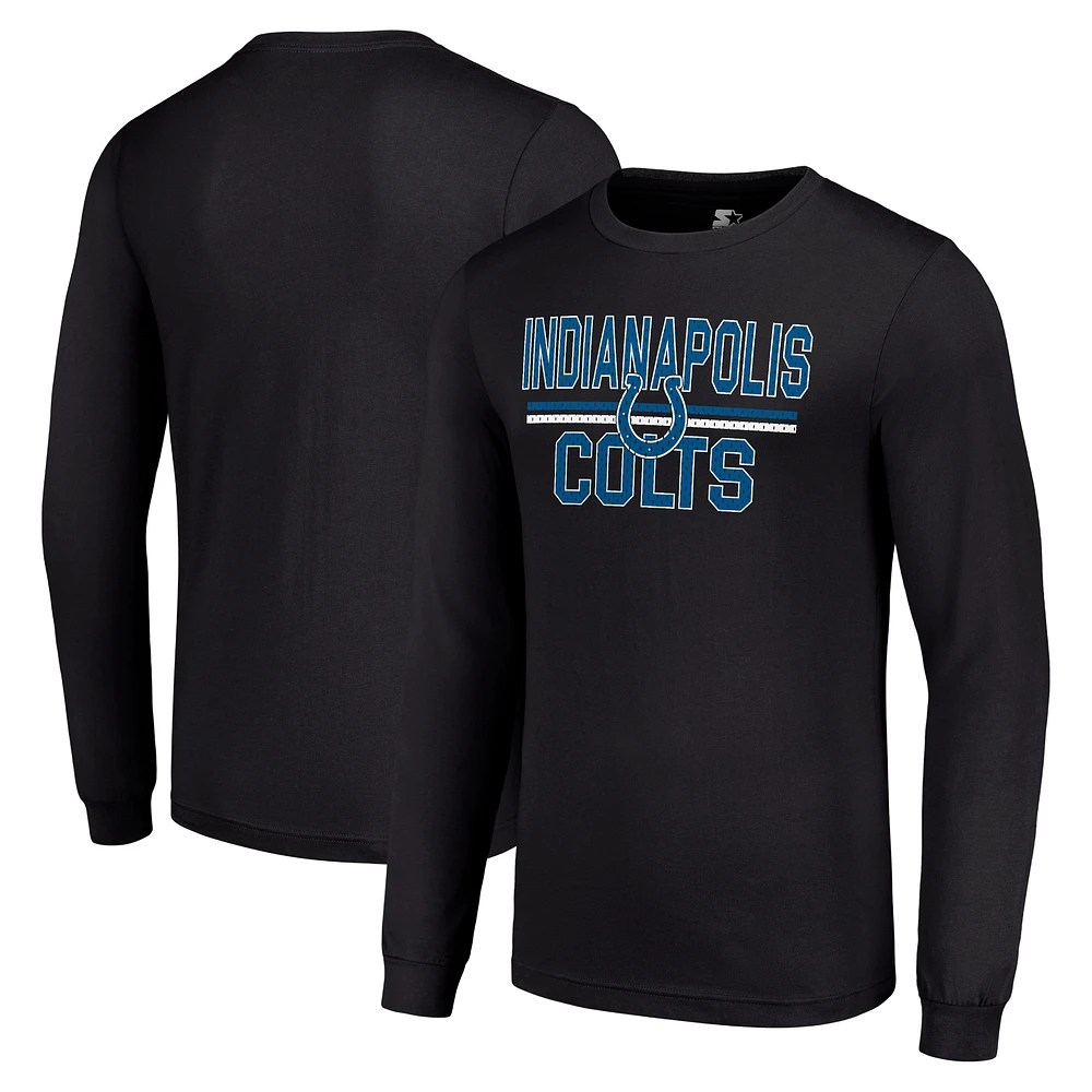 Men's Starter Black Indianapolis Colts Team Mesh Print Graphic Long Sleeve T-Shirt