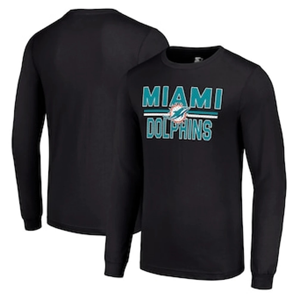Men's Starter Black Miami Dolphins Team Mesh Print Graphic Long Sleeve T-Shirt
