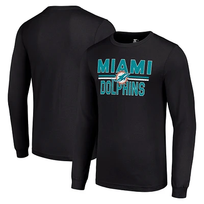 Men's Starter Black Miami Dolphins Team Mesh Print Graphic Long Sleeve T-Shirt