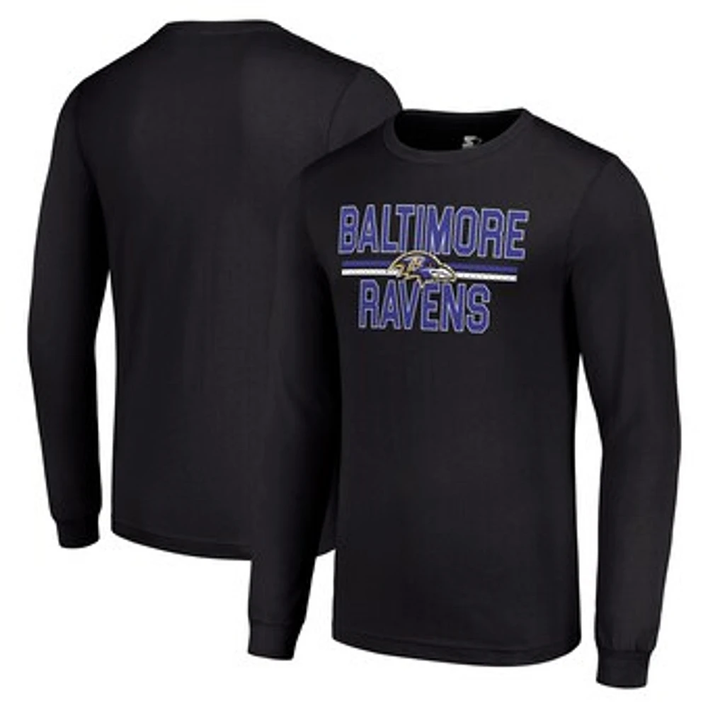 Men's Starter Black Baltimore Ravens Team Mesh Print Graphic Long Sleeve T-Shirt