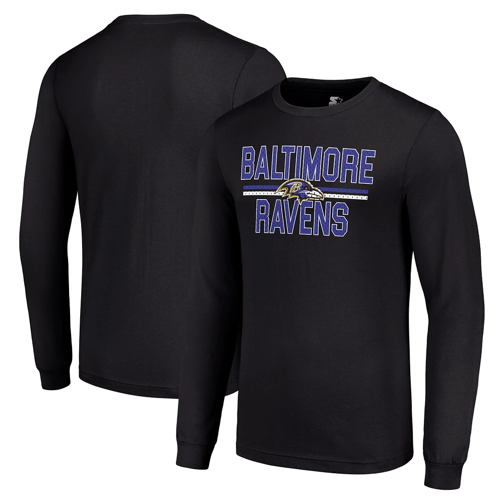 Men's Starter Black Baltimore Ravens Team Mesh Print Graphic Long Sleeve T-Shirt