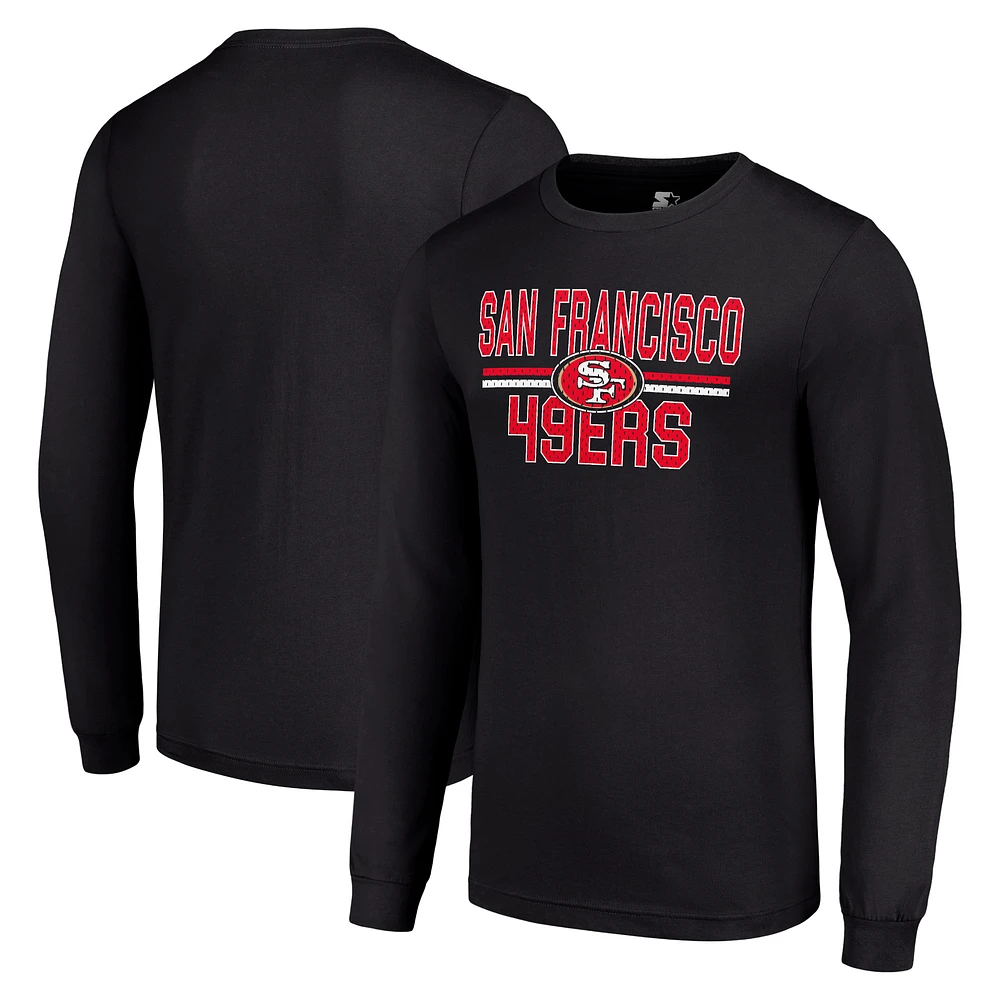 Men's Starter Black San Francisco 49ers Team Mesh Print Graphic Long Sleeve T-Shirt