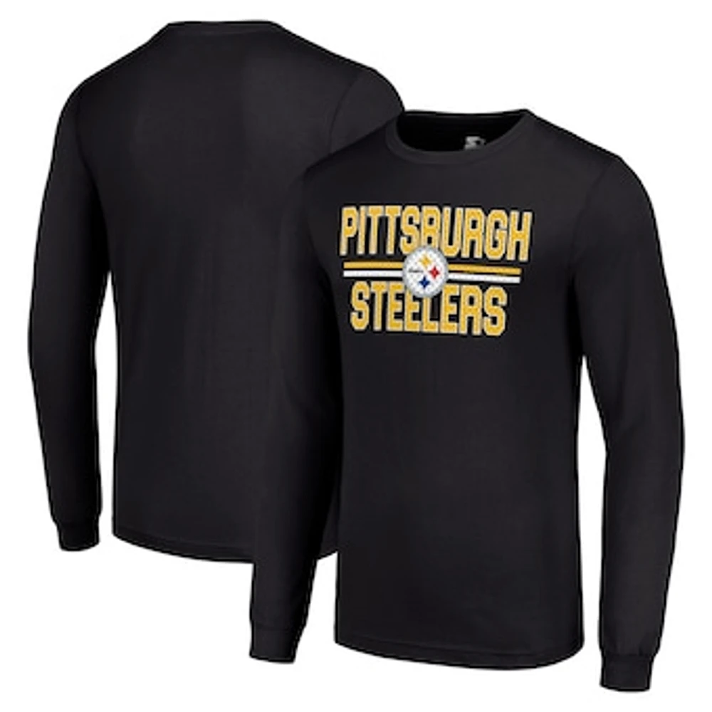 Men's Starter Black Pittsburgh Steelers Team Mesh Print Graphic Long Sleeve T-Shirt