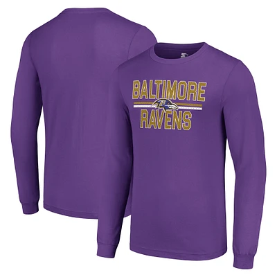 Men's Starter Purple Baltimore Ravens Team Mesh Print Graphic Long Sleeve T-Shirt