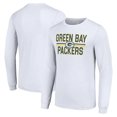 Men's Starter White Green Bay Packers Team Mesh Print Graphic Long Sleeve T-Shirt