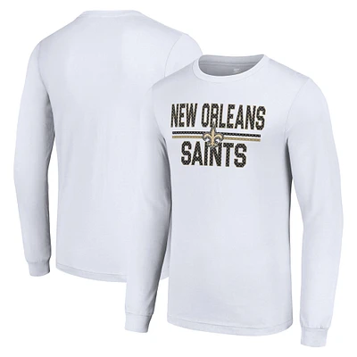 Men's Starter White New Orleans Saints Team Mesh Print Graphic Long Sleeve T-Shirt
