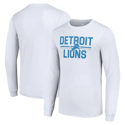 Men's Starter White Detroit Lions Team Mesh Print Graphic Long Sleeve T-Shirt