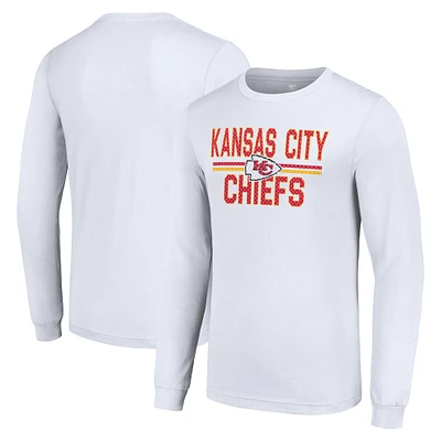 Men's Starter White Kansas City Chiefs Team Mesh Print Graphic Long Sleeve T-Shirt