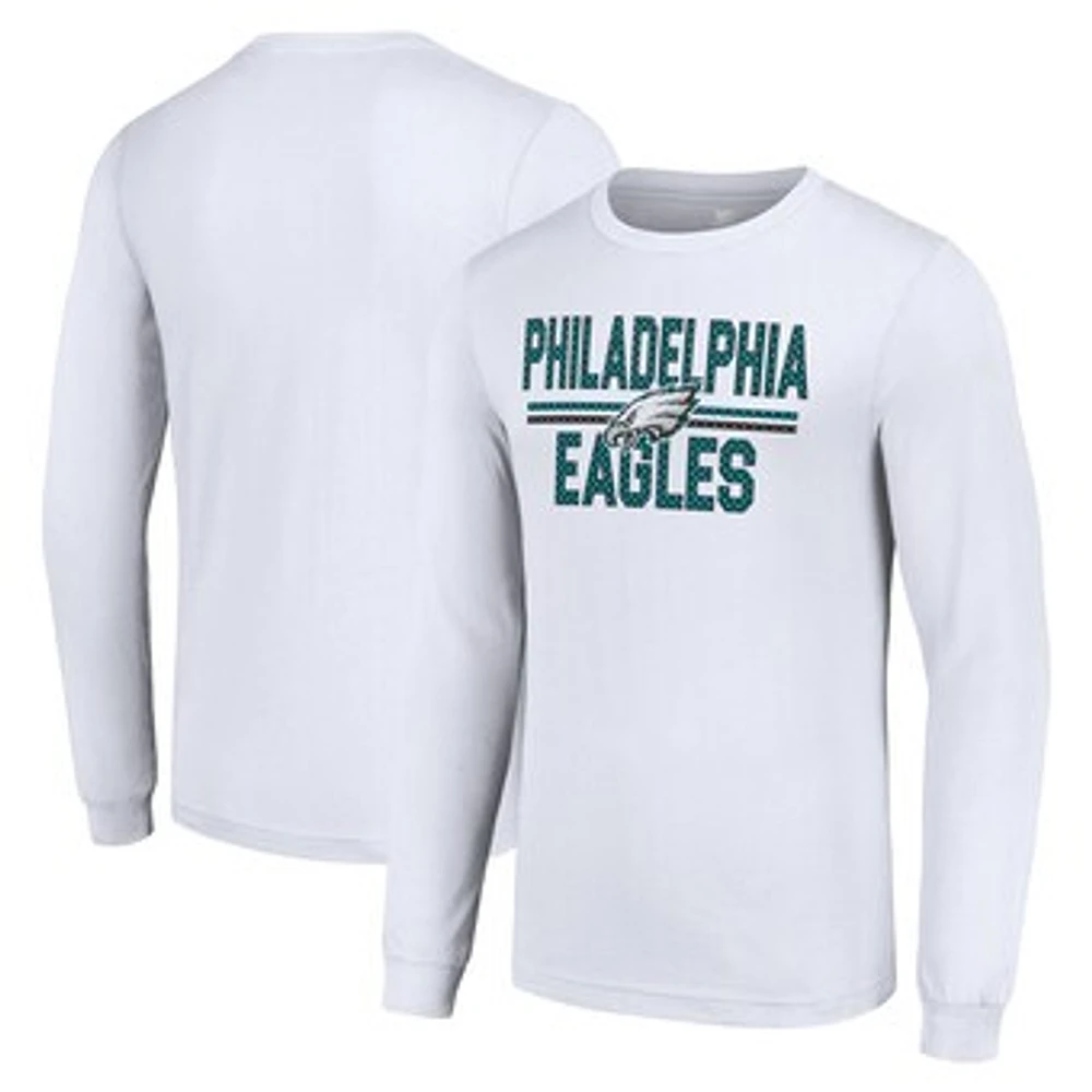 Men's Starter White Philadelphia Eagles Team Mesh Print Graphic Long Sleeve T-Shirt