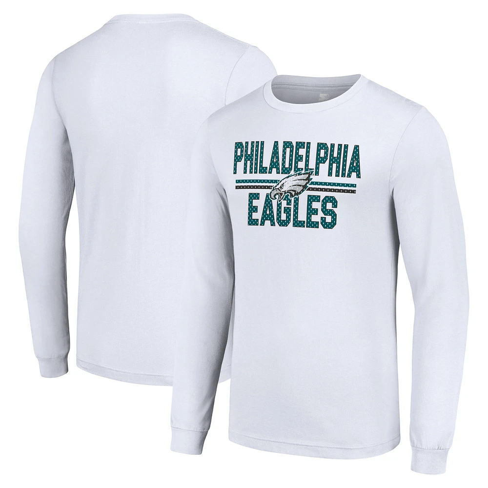 Men's Starter White Philadelphia Eagles Team Mesh Print Graphic Long Sleeve T-Shirt
