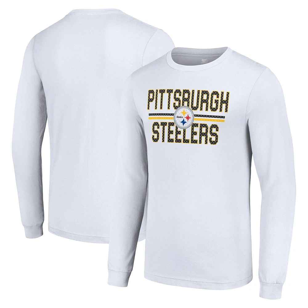 Men's Starter White Pittsburgh Steelers Team Mesh Print Graphic Long Sleeve T-Shirt