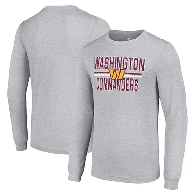 Men's Starter Heather Gray Washington Commanders Team Mesh Print Graphic Long Sleeve T-Shirt