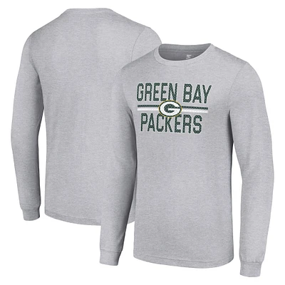 Men's Starter Heather Gray Green Bay Packers Team Mesh Print Graphic Long Sleeve T-Shirt