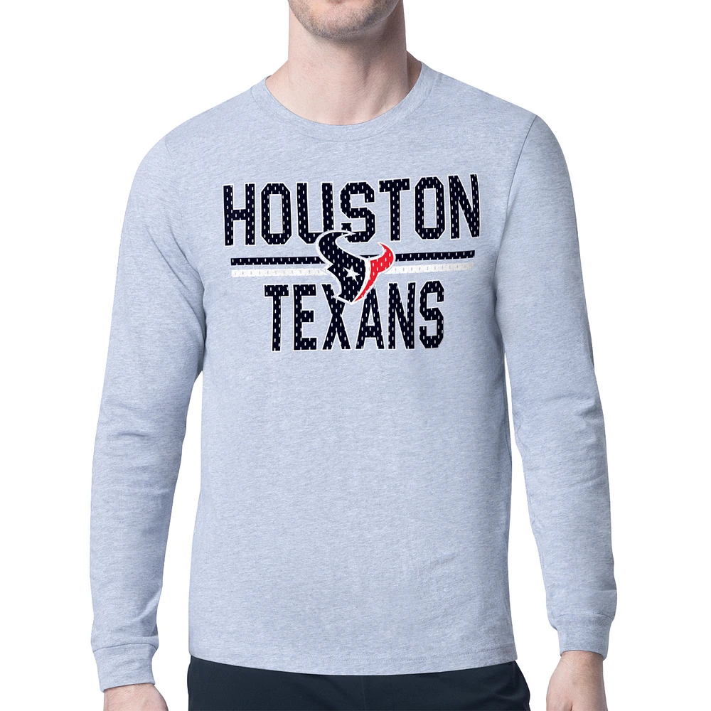 Men's Starter Heather Gray Houston Texans Team Mesh Print Graphic Long Sleeve T-Shirt