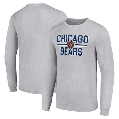 Men's Starter Heather Gray Chicago Bears Team Mesh Print Graphic Long Sleeve T-Shirt