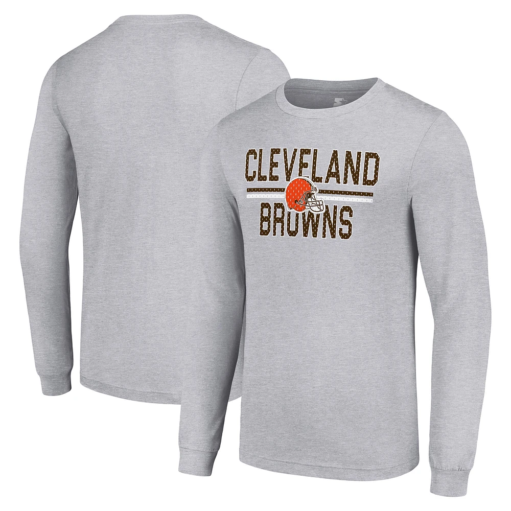Men's Starter Heather Gray Cleveland Browns Team Mesh Print Graphic Long Sleeve T-Shirt