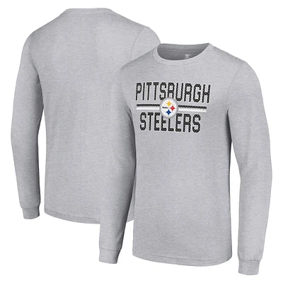 Men's Starter Heather Gray Pittsburgh Steelers Team Mesh Print Graphic Long Sleeve T-Shirt