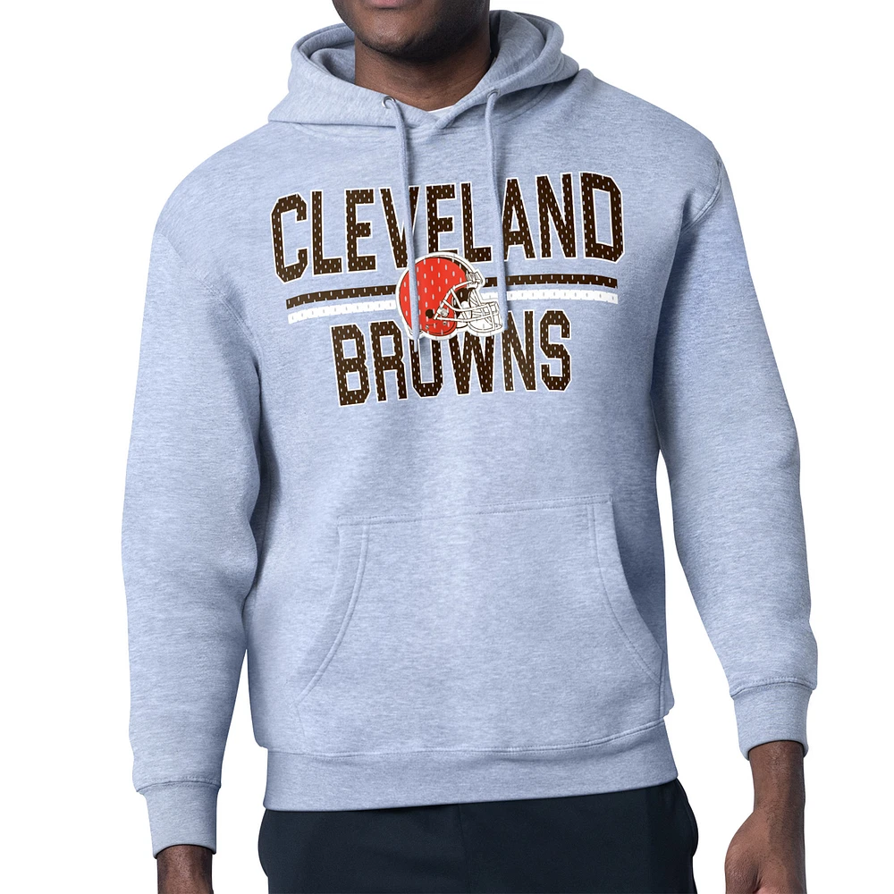 Unisex Starter Heather Gray Cleveland Browns Team Mesh Print Graphic Tri-Blend Pullover Hoodie