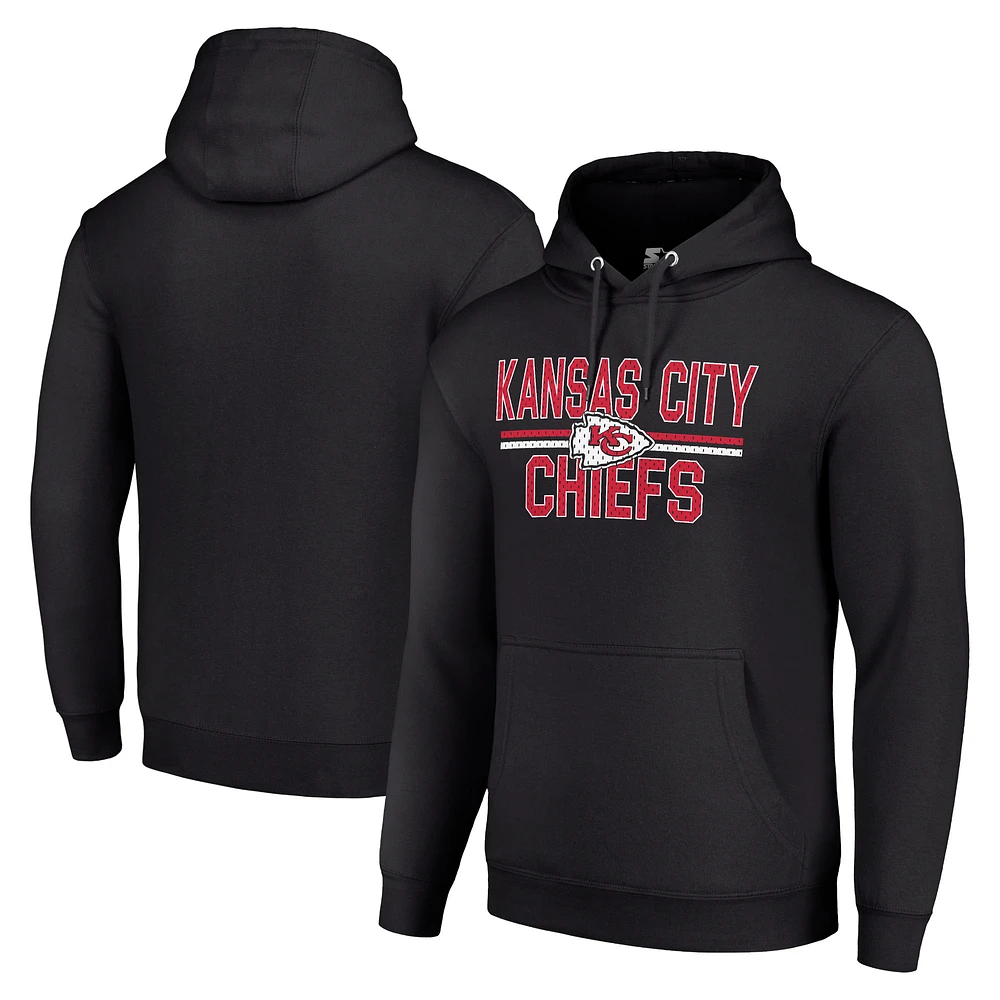 Unisex Starter Black Kansas City Chiefs Team Mesh Print Graphic Tri-Blend Pullover Hoodie