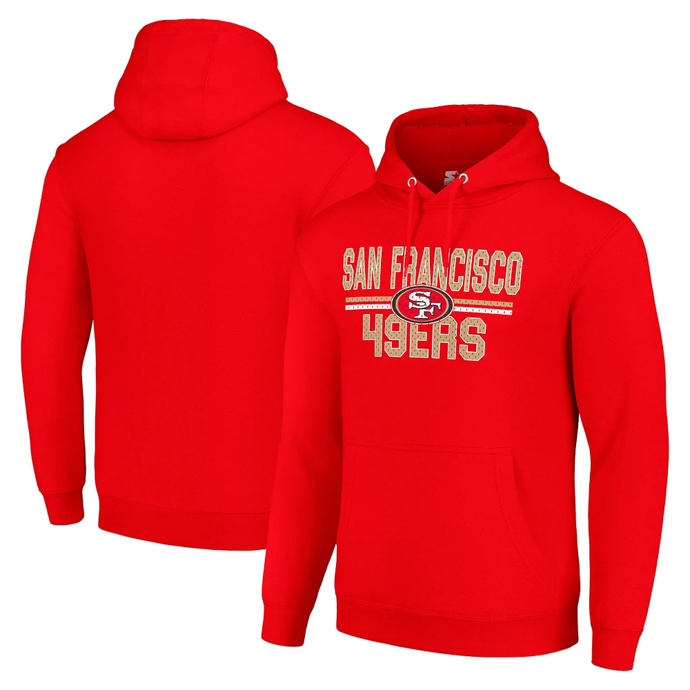 Unisex Starter Scarlet San Francisco 49ers Team Mesh Print Graphic Tri-Blend Pullover Hoodie