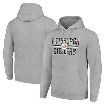 Unisex Starter Heather Gray Pittsburgh Steelers Team Mesh Print Graphic Tri-Blend Pullover Hoodie
