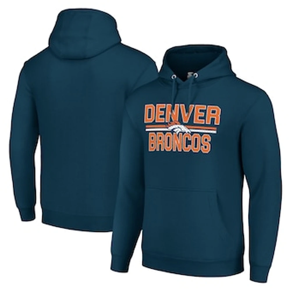 Unisex Starter Navy Denver Broncos Team Mesh Print Graphic Tri-Blend Pullover Hoodie