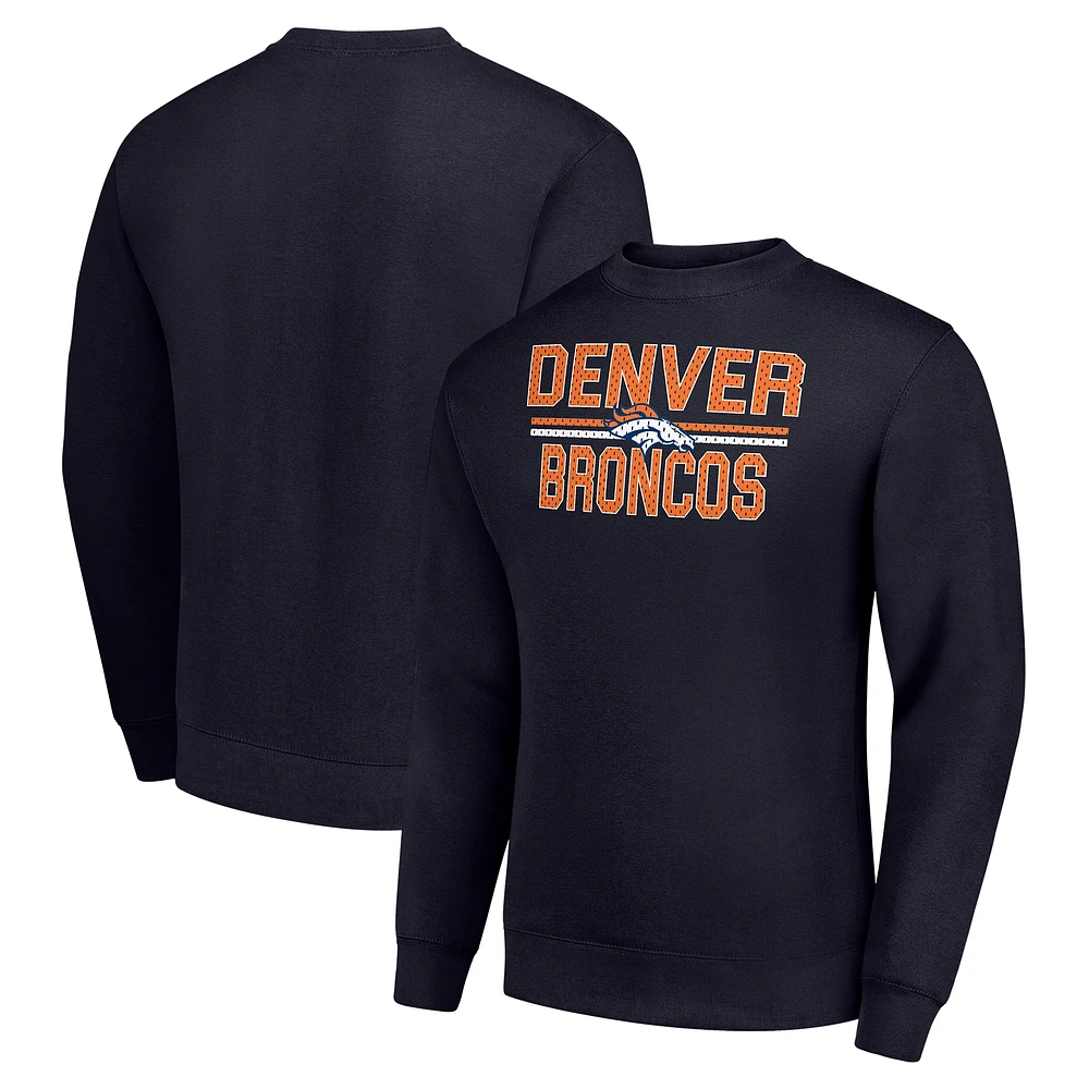 Men's Starter Navy Denver Broncos Team Mesh Print Graphic Pullover Sweatshirt