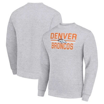Men's Starter Heather Gray Denver Broncos Team Mesh Print Graphic Pullover Sweatshirt