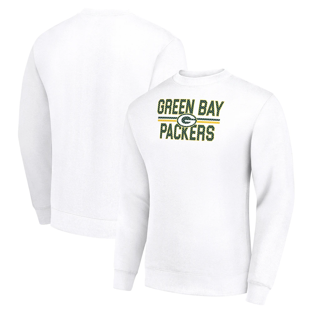 Men's Starter White Green Bay Packers Team Mesh Print Graphic Pullover Sweatshirt