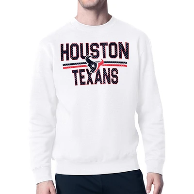 Men's Starter White Houston Texans Team Mesh Print Graphic Pullover Sweatshirt