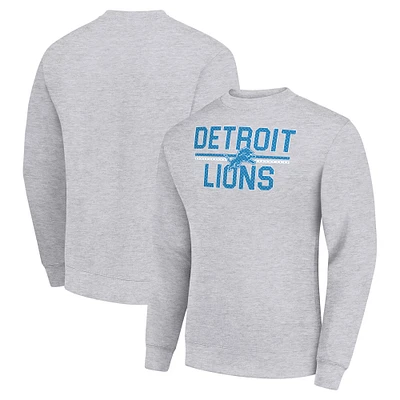 Men's Starter Heather Gray Detroit Lions Team Mesh Print Graphic Pullover Sweatshirt